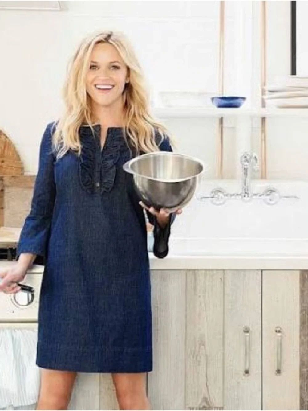 DRAPER JAMES CHAMBRAY RUFFLE SHIFT DRESS - Picture 2 of 9